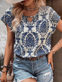 Print V Neck Batwing Sleeve Top