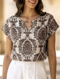 Print V Neck Batwing Sleeve Top