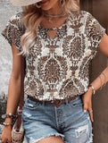 Print V Neck Batwing Sleeve Top