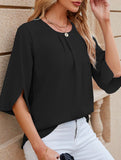 Chiffon Crewneck Half Sleeve Blouse
