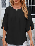 Chiffon Crewneck Half Sleeve Blouse