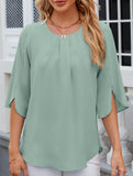 Chiffon Crewneck Half Sleeve Blouse