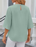 Chiffon Crewneck Half Sleeve Blouse