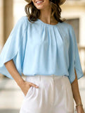 Chiffon Crewneck Half Sleeve Blouse
