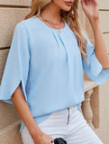 Chiffon Crewneck Half Sleeve Blouse
