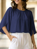 Chiffon Crewneck Half Sleeve Blouse