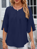 Chiffon Crewneck Half Sleeve Blouse