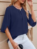 Chiffon Crewneck Half Sleeve Blouse