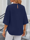 Chiffon Crewneck Half Sleeve Blouse
