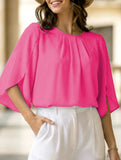Chiffon Crewneck Half Sleeve Blouse