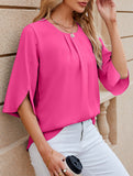 Chiffon Crewneck Half Sleeve Blouse
