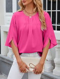 Chiffon Crewneck Half Sleeve Blouse