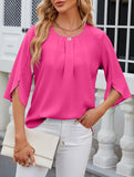Chiffon Crewneck Half Sleeve Blouse