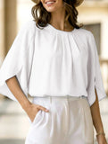 Chiffon Crewneck Half Sleeve Blouse