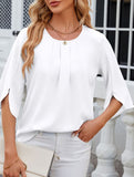 Chiffon Crewneck Half Sleeve Blouse