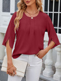 Chiffon Crewneck Half Sleeve Blouse