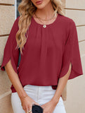 Chiffon Crewneck Half Sleeve Blouse