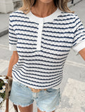 Knit Half Button Loose Tee