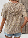 Waffle V Neck Hooded Short Sleeve Top