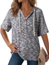 Waffle V Neck Hooded Short Sleeve Top