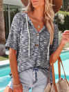Waffle V Neck Hooded Short Sleeve Top