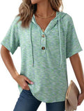 Waffle V Neck Hooded Short Sleeve Top