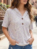Waffle V Neck Hooded Short Sleeve Top