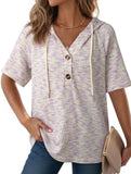 Waffle V Neck Hooded Short Sleeve Top