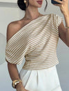 One Shoulder Stripe Knit Tee