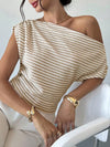 One Shoulder Stripe Knit Tee