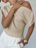 One Shoulder Stripe Knit Tee
