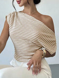 One Shoulder Stripe Knit Tee