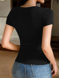 Square Neck Lace Tie Crop Tee