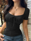 Square Neck Lace Tie Crop Tee