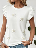 Beaded Bow Puff Sleeve Tee_CWTTS00907