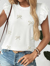 Beaded Bow Puff Sleeve Tee_CWTTS00907