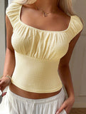 Square Neck Ruched Crop Top_CWTTS00908