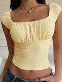 Square Neck Ruched Crop Top_CWTTS00908