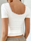 Lace Trim U Neck Slim Tee_CWTTS00909