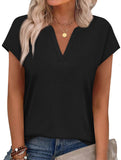 V Neck Patch Short Sleeve Tee_CWTTS00915