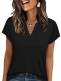 V Neck Patch Short Sleeve Tee_CWTTS00915