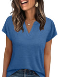 V Neck Patch Short Sleeve Tee_CWTTS00915
