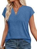 V Neck Patch Short Sleeve Tee_CWTTS00915