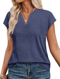 V Neck Patch Short Sleeve Tee_CWTTS00915