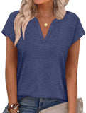 V Neck Patch Short Sleeve Tee_CWTTS00915