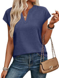 V Neck Patch Short Sleeve Tee_CWTTS00915