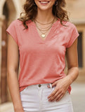 V Neck Patch Short Sleeve Tee_CWTTS00915