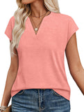 V Neck Patch Short Sleeve Tee_CWTTS00915