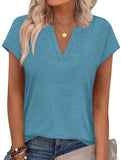 V Neck Patch Short Sleeve Tee_CWTTS00915