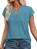 V Neck Patch Short Sleeve Tee_CWTTS00915